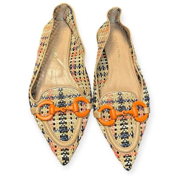 DONALD PLINER Women’s Natural Orange Black Woven Raffia Beebee Loafers Size 9.5 - Picture 6 of 8